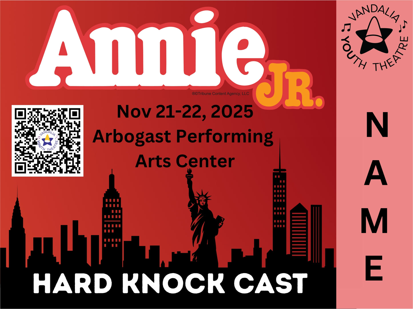 Vandalia Youth Theatre Production Fall 2025 Yard Sign