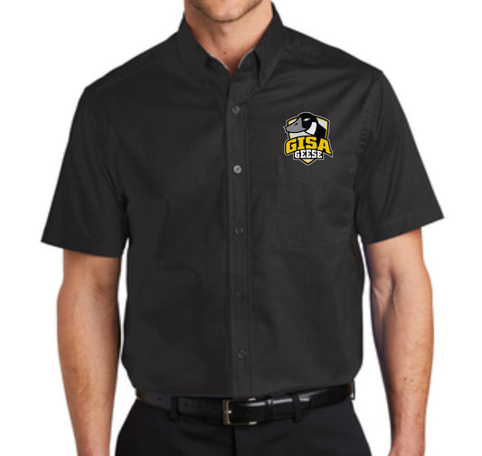 Embroidered GISA Shield Button Up BLACK