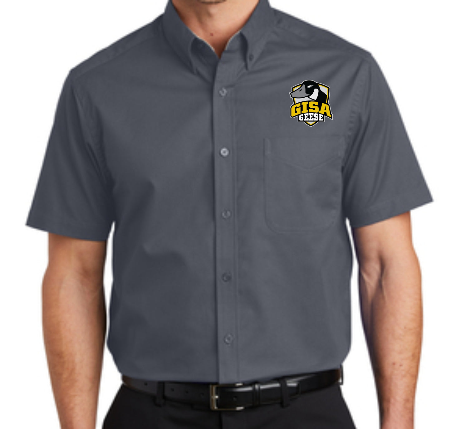 Embroidered GISA Shield Short Sleeve Dress Shirt - 4 Color Choices