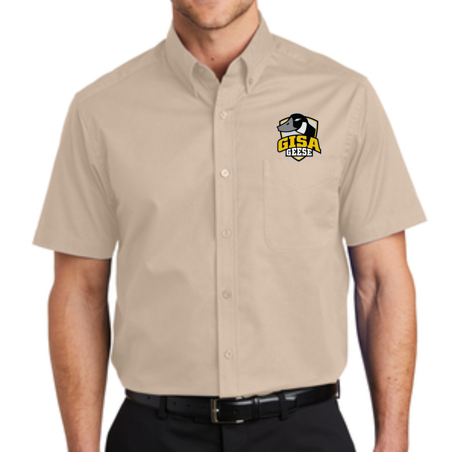 Embroidered GISA Shield Short Sleeve Dress Shirt - 4 Color Choices