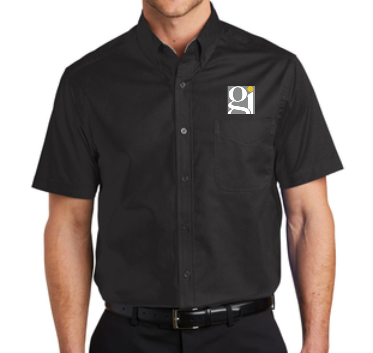 Embroidered GI Square Short Sleeve Dress Shirt - 4 Color Choices