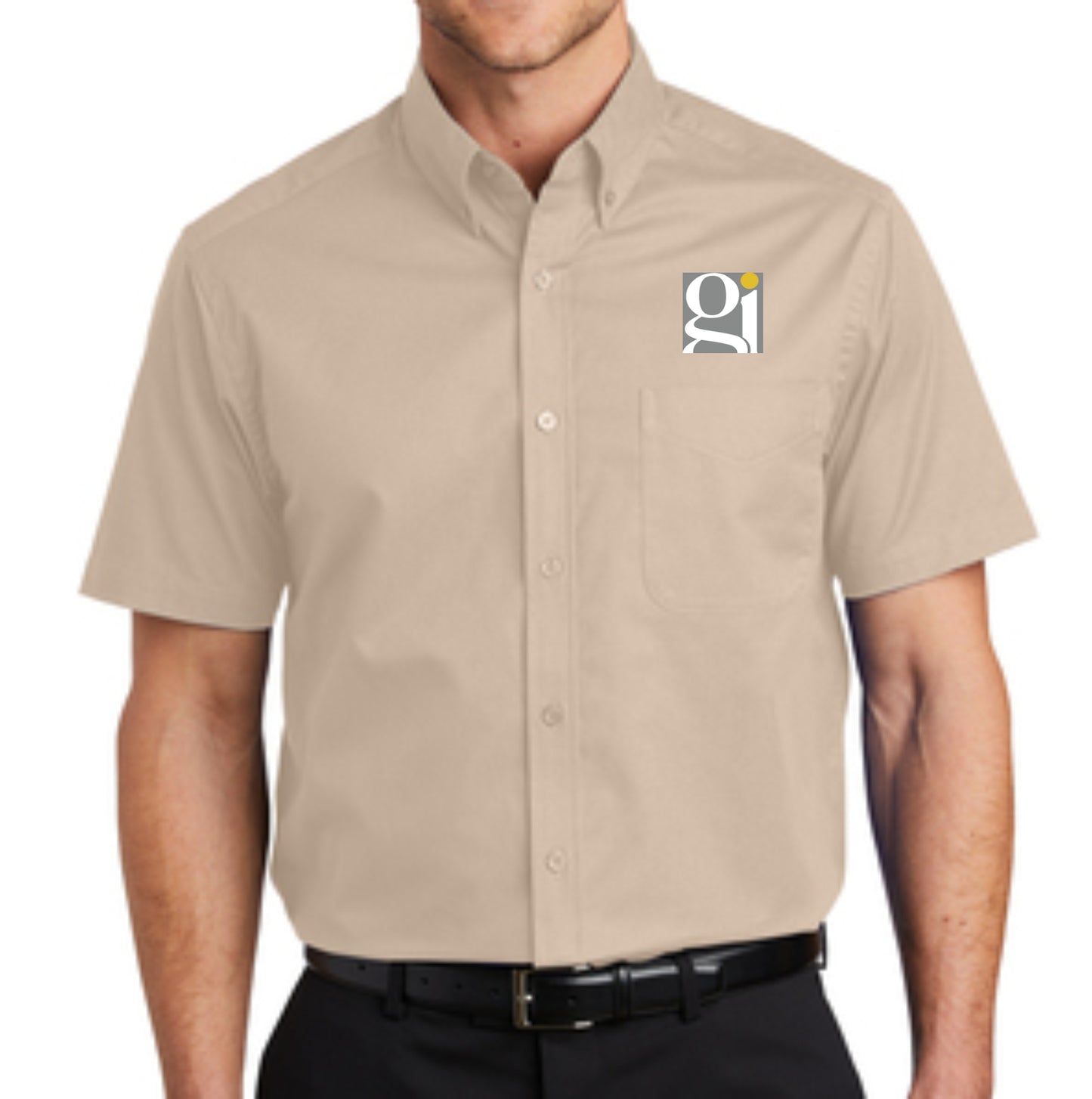 Embroidered GI Square Short Sleeve Dress Shirt - 4 Color Choices