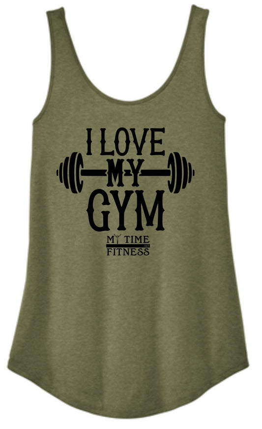 I Love My Gym Ladies Triblend Tank Military Green