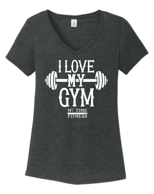 I Love My Gym Triblend Ladies V-neck T-Shirt Black Frost