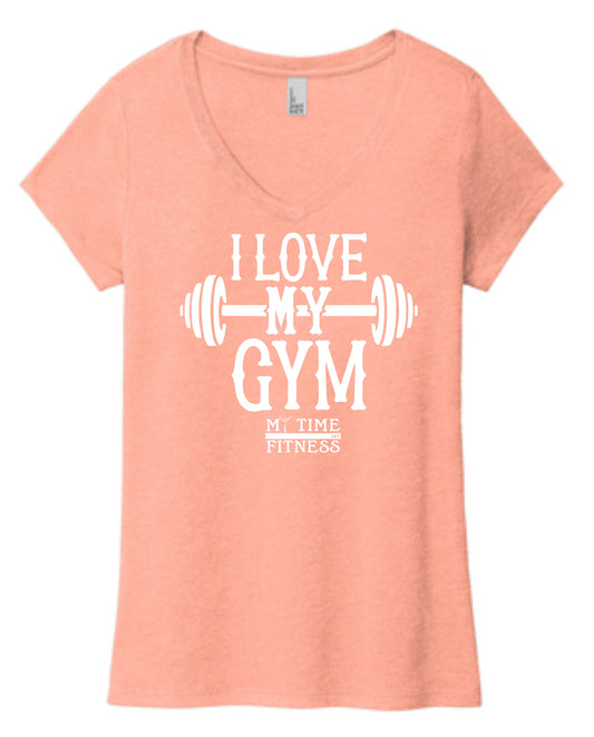 I Love My Gym Triblend Ladies V-neck T-Shirt Dusty Peach