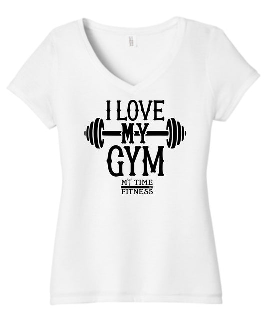 I Love My Gym Triblend Ladies V-neck T-Shirt White