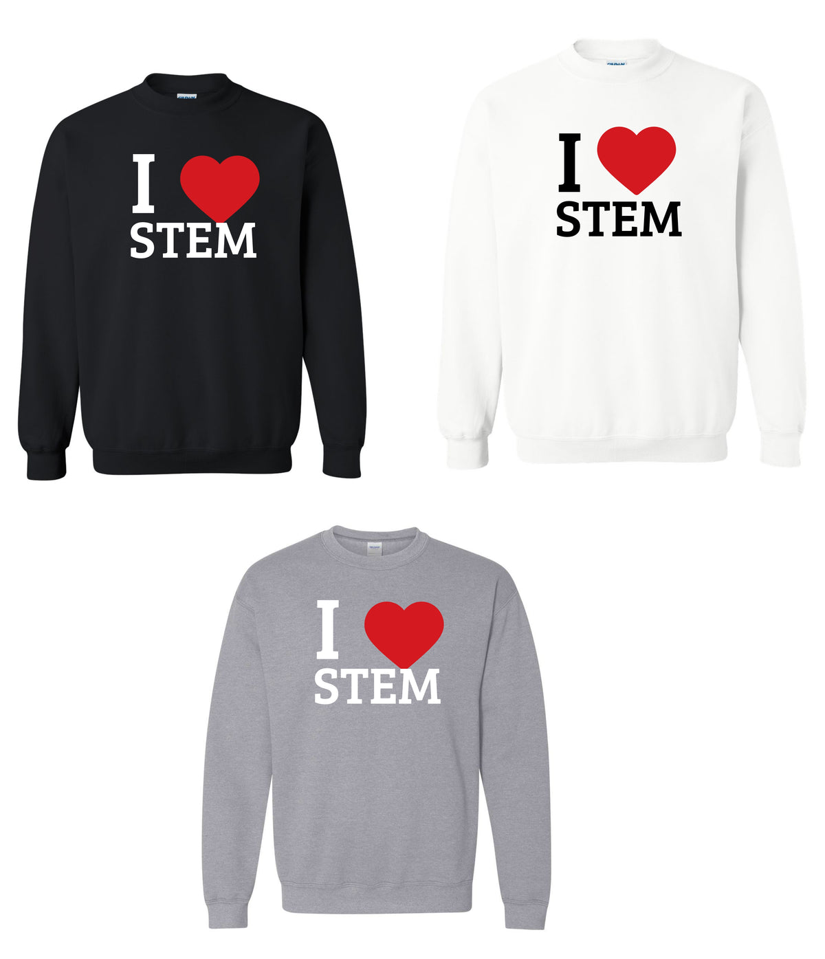 I Heart Stem Crewneck - Black, Sport Grey, White