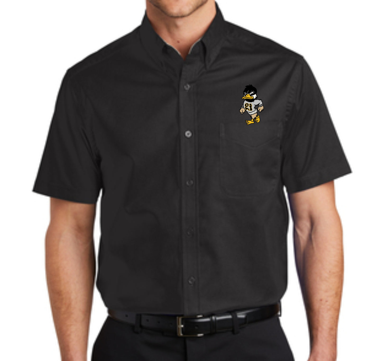 Embroidered Mascot Button Up BLACK