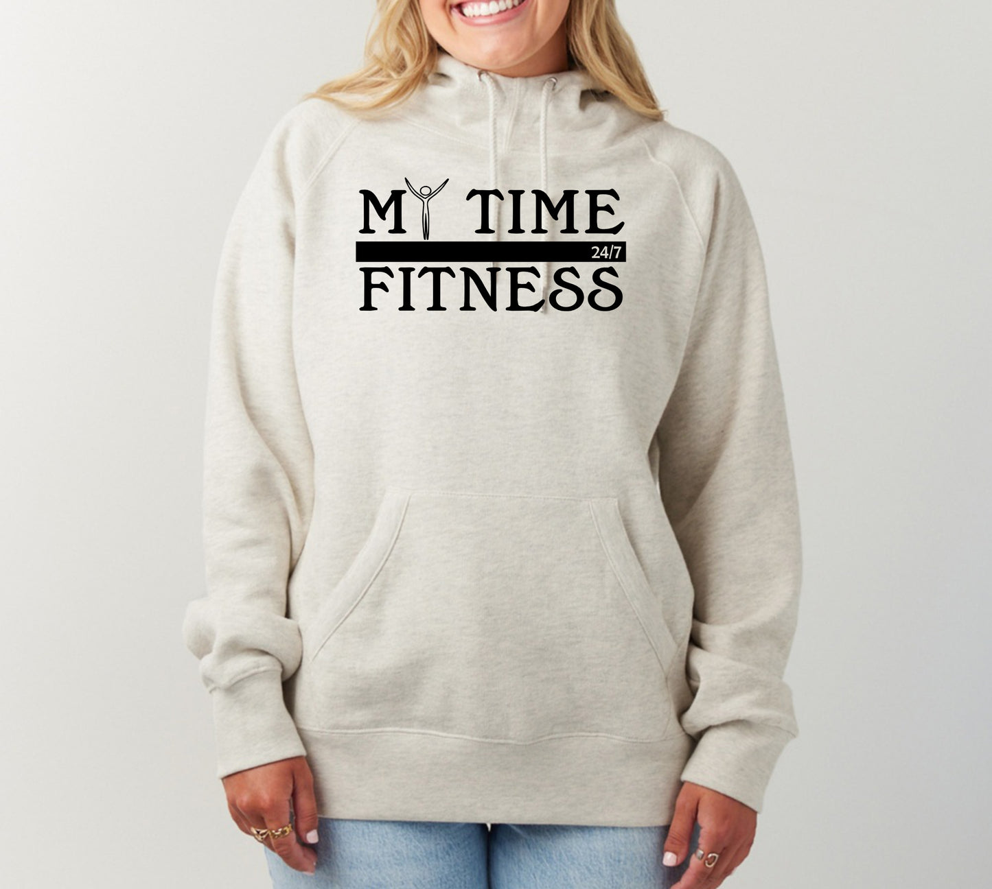 My Time Fitness Ladies Scuba Neck Hoodie Heather Oatmeal